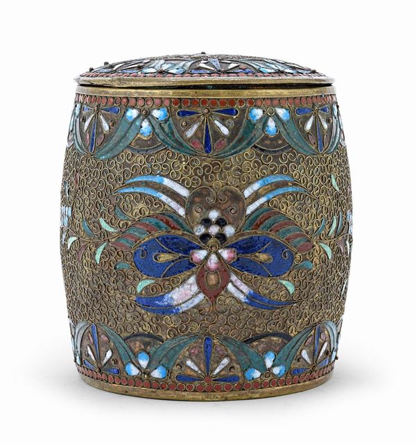 CONTENITORE IN METALLO A SMALTI CLOISONN&#200;, CINA