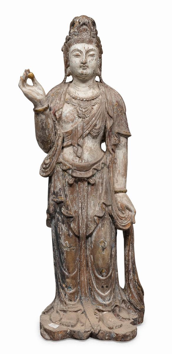 GRANDE SCULTURA IN LEGNO DI GUANYIN, CINA
