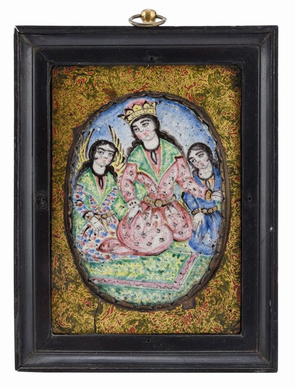PLACCA IN CERAMICA DIPINTA, PERSIA XIX SECOLO