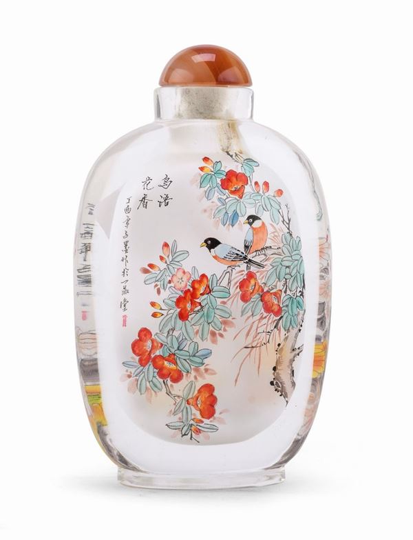 SNUFF BOTTLE IN VETRO DIPINTO, CINA