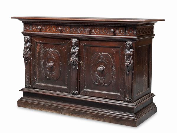 CREDENZA A BAMBOCCI IN NOCE, PROBABILMENTE LIGURIA
