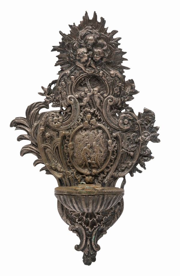 ACQUASANTIERA IN BRONZO ARGENTATO