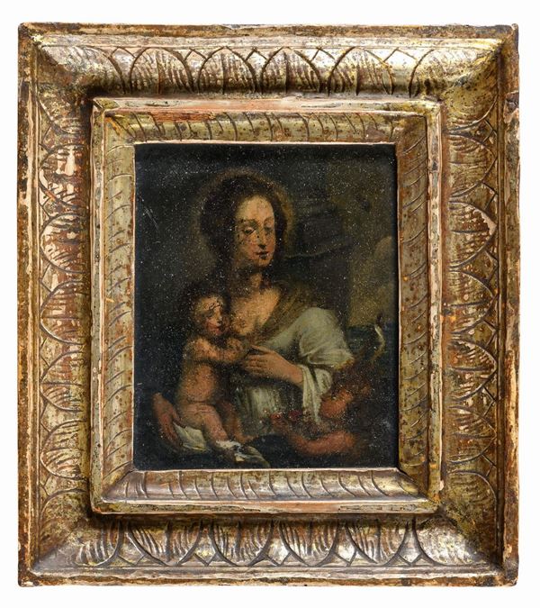 DIPINTO VERGINE COL BAMBINO DI PITTORE NAPOLETANO DEL SEICENTO