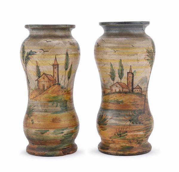 COPPIA DI ALBARELLI IN MAIOLICA