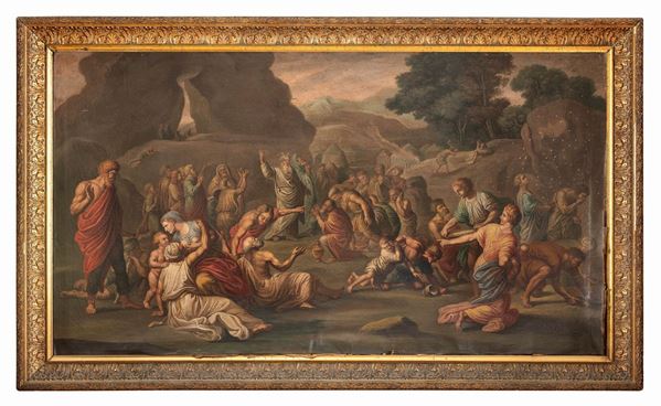 DIPINTO MOS&#200; E LA DISCESA DELLA MANNA DI PITTORE NEOCLASSICO