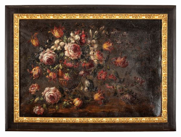 COPPIA DI NATURE MORTE DI FIORI DI SEGUACE DI MARGHERITA CAFFI