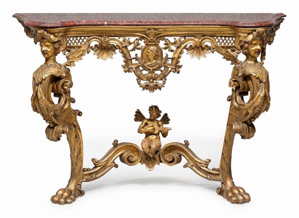 CONSOLE IN LEGNO DORATO, PIEMONTE O FRANCIA PERIODO DELLA REGGENZA