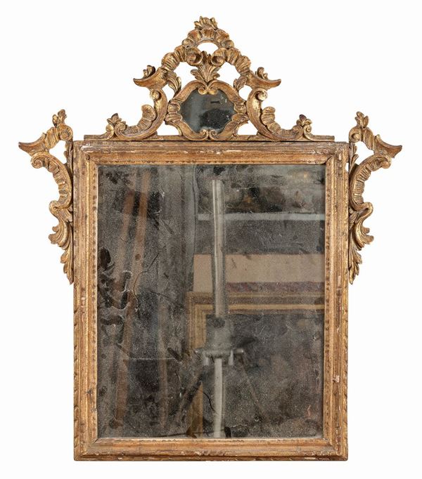 SPECCHIERA IN LEGNO DORATO, ELEMENTI DEL XVIII SECOLO
