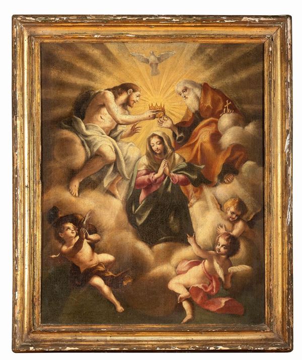 INCORONAZIONE DELLA VERGINE DI PITTORE GENOVESE DEL SEICENTO