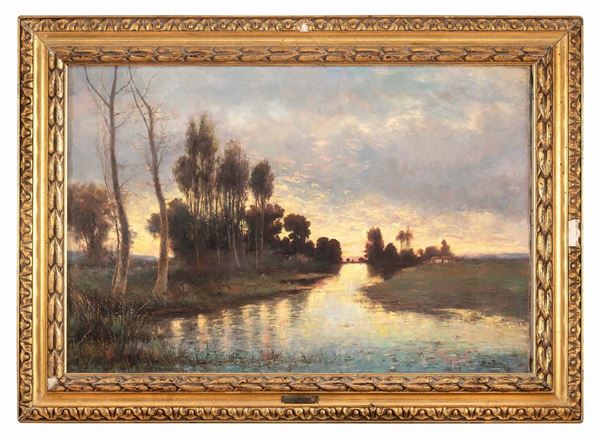 DIPINTO FOCE ALL&#39;IMBRUNIRE F.TO A. DA PONTE