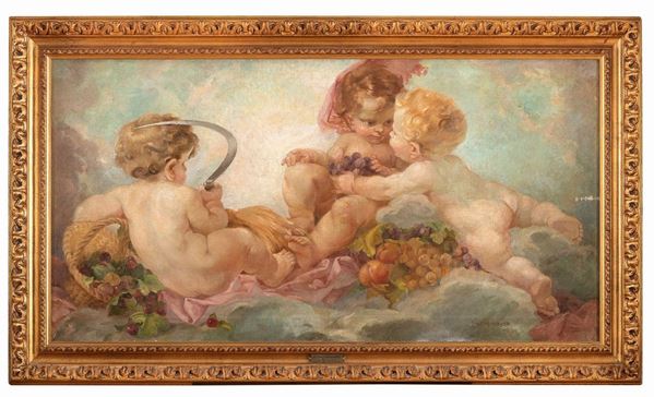 COPPIA DIPINTI ALLEGORIIE DI PUTTI DI ANTONINO CALCAGNADORO