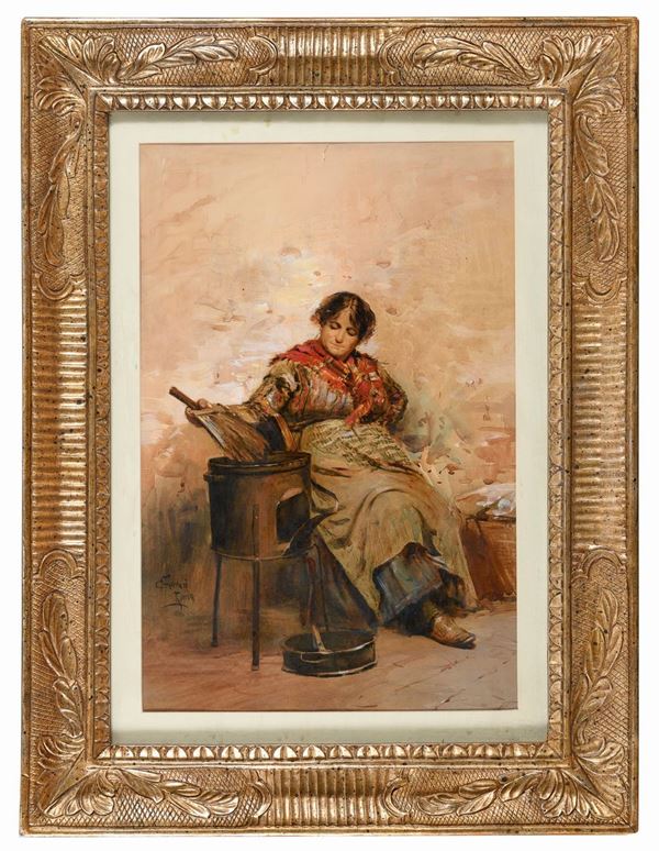 ACQUERELLO CALDARROSTAIA DI GIUSEPPE FERRARI