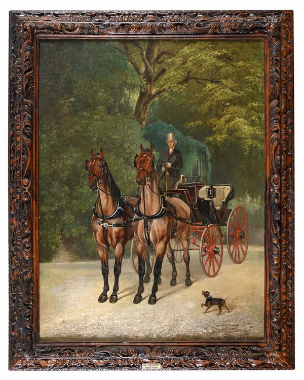 DIPINTO VETTURINO SU CARROZZA DI AUGUSTO TOMINZ