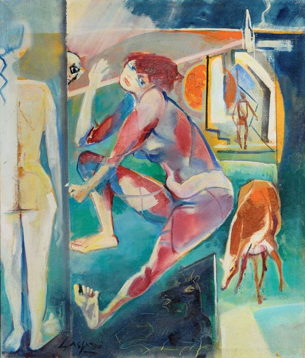 DIPINTO UNA RAGAZZA SEDUTA PER TERRA DI NINO GASPARRI, 1982
