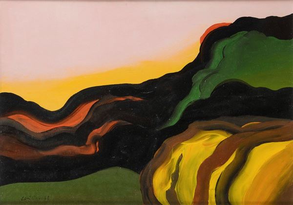 DIPINTO PAESAGGIO DI DOMENICO CANTATORE, 1969