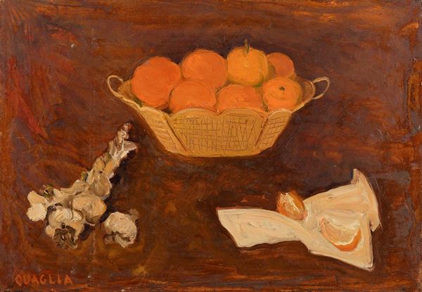 DIPINTO NATURA MORTA DI CARLO QUAGLIA, 1964