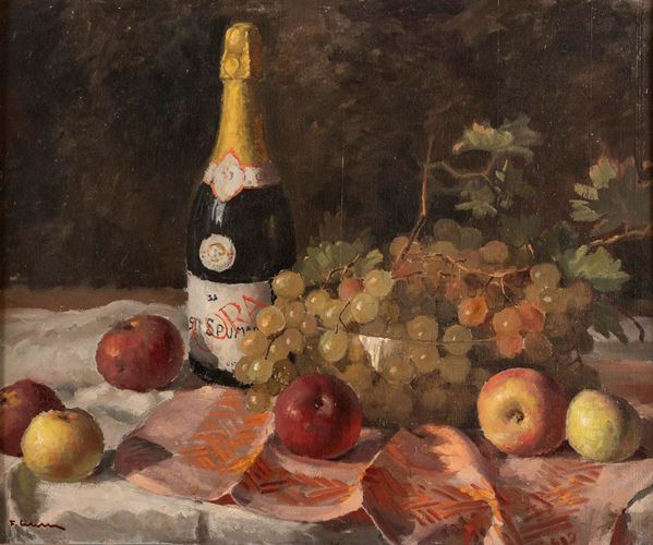DIPINTO NATURA MORTA CON CHAMPAGNE