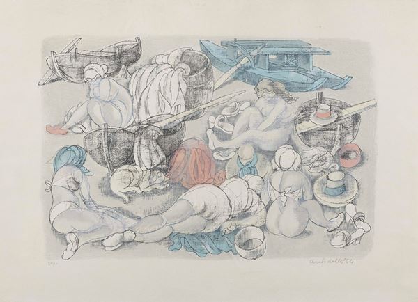 LITOGRAFIA DONNE AL MARE, 1964