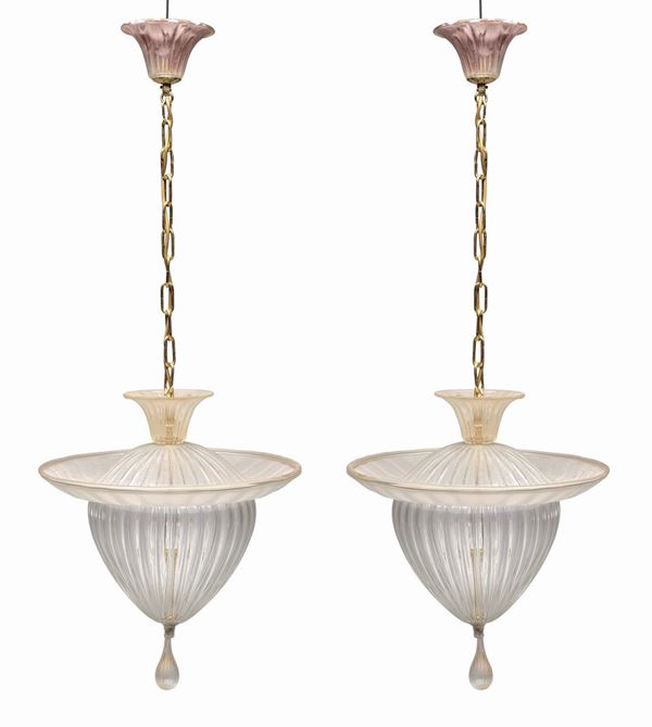 COPPIA DI LAMPADARI, PROBABILMENTE VENINI ANNI '40