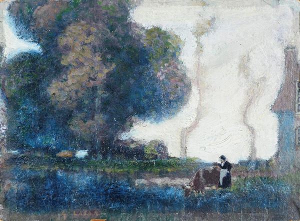 DIPINTO PAESAGGIO CON SCENA BUCOLICA