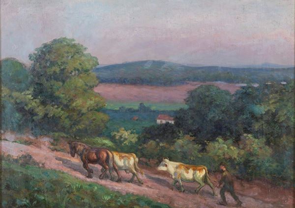 PAESAGGIO CON ARMENTI ATTRIBUITO A PAUL ÉMILE COLIN