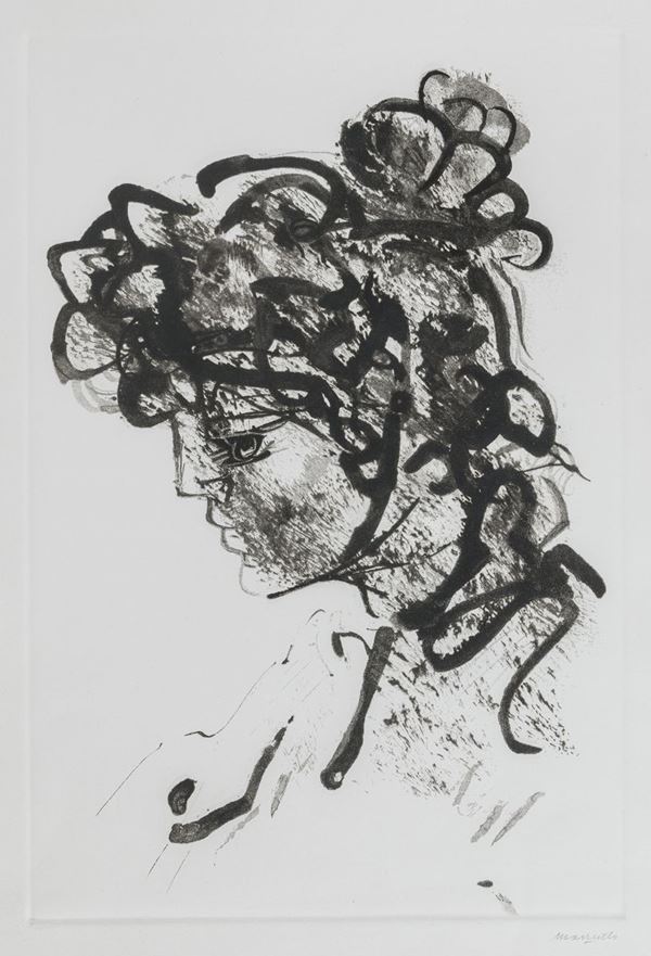 LITOGRAFIA PROFILO FEMMINILE DI GIUSEPPE MAZZULLO