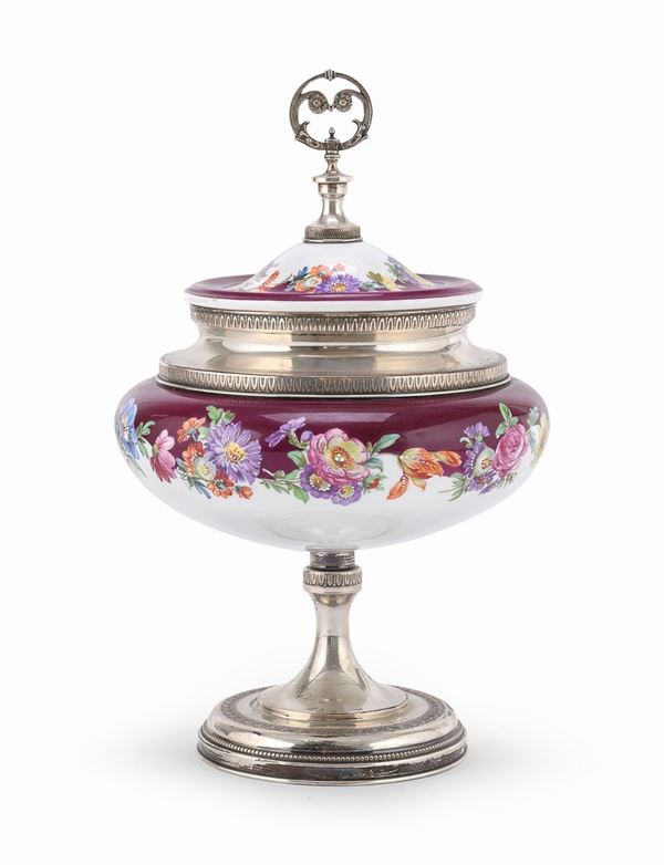 BISCOTTIERA IN CERAMICA E ARGENTO