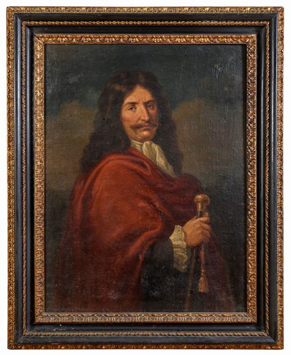 DIPINTO RITRATTO DI ARTISTA CON BASTONE DA PASSEGGIO