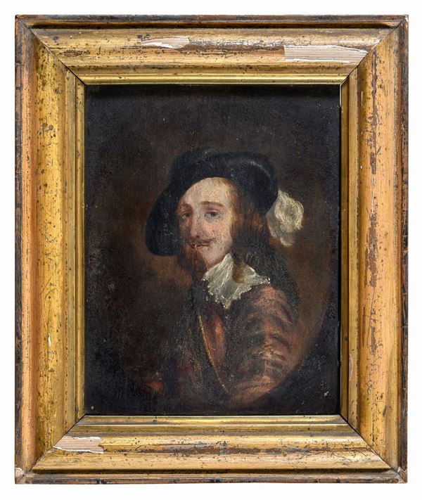 RITRATTO DI NOBILE CON CAPPELLO PIUMATO DI PITTORE OLANDESE