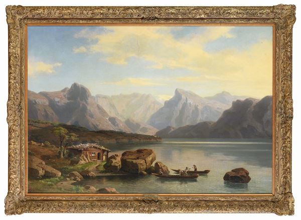 DIPINTO PAESAGGIO ALPINO DI FRIEDRICH WILHELM SCHREINER