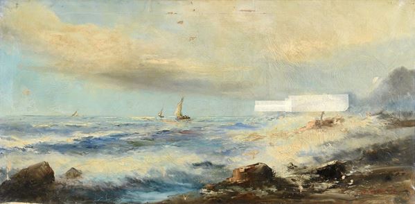 DIPINTO MARINA CON BARCHE DI G. DE FLORENTI