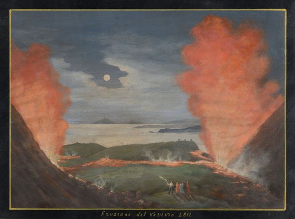 GOUACHE ERUZIONE DEL VESUVIO 1812