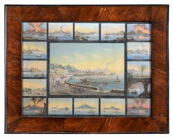 SEDICI GOUACHES NAPOLI IN UNICA CORNICE