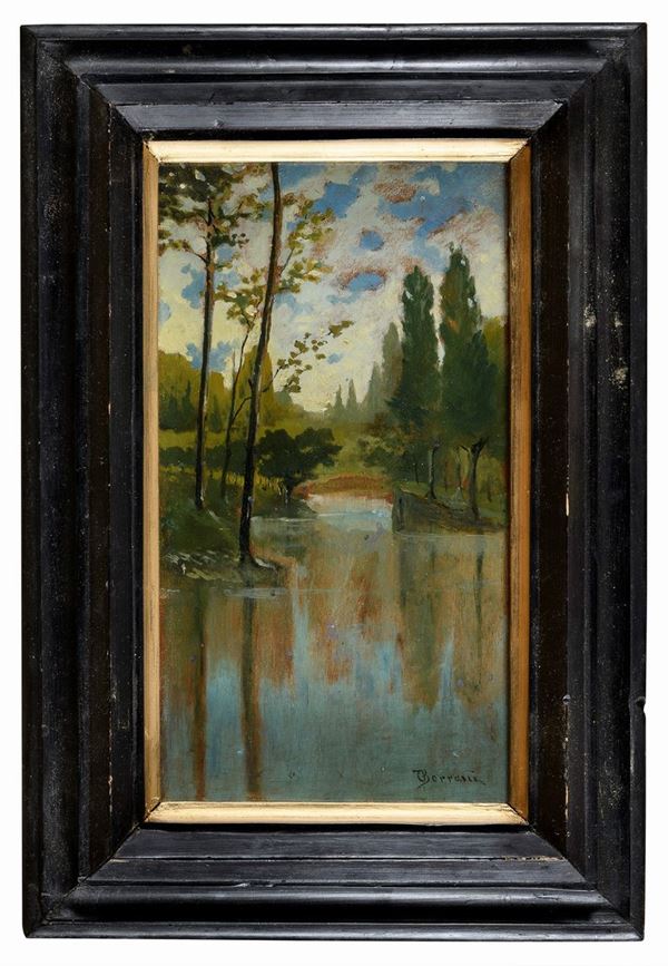 DIPINTO PAESAGGIO FLUVIALE DI ODOARDO BORRANI