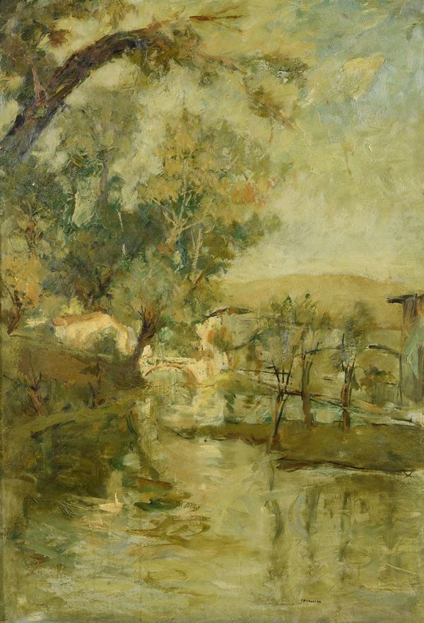 DIPINTO PAESAGGIO FLUVIALE DI ATTILIO CAVALLINI
