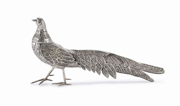 SCULTURA DI PAVONE IN ARGENTO