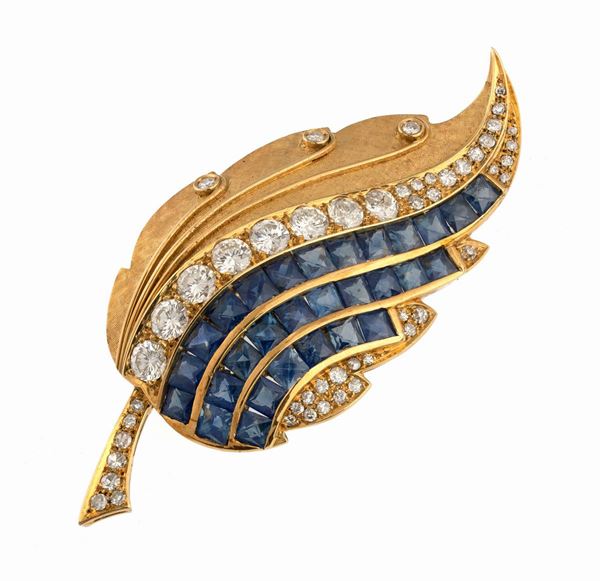 SPILLA IN ORO CON BRILLANTI E ZAFFIRI