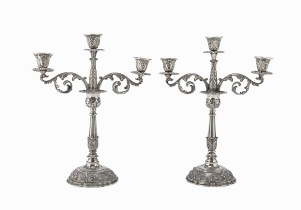 COPPIA DI CANDELABRI IN ARGENTO, MILANO 1944/1968