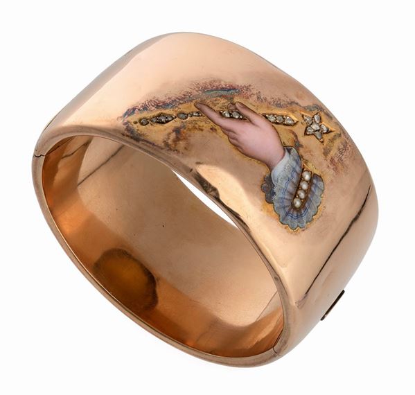 BRACCIALE IN ORO CON SMALTI E PERLE
