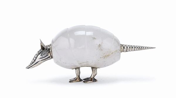 SCULTURA DI ARMADILLO IN ARGENTO E CRISTALLO DI ROCCA