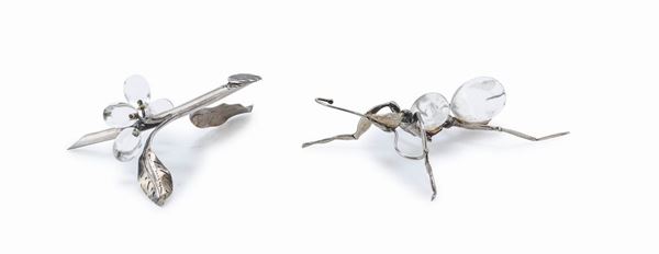 FORMICA E GRAPPOLO IN ARGENTO E CRISTALLO