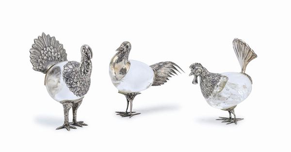 GALLINA, FAGIANO E TACCHINO IN ARGENTO E CRISTALLO DI ROCCA
