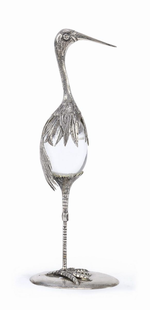 SCULTURA DI GRU IN ARGENTO E CRISTALLO