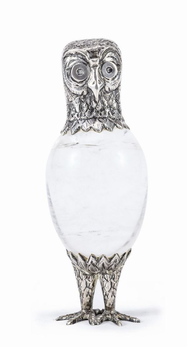 SCULTURA DI GUFO IN ARGENTO E CRISTALLO, SUDAMERICA