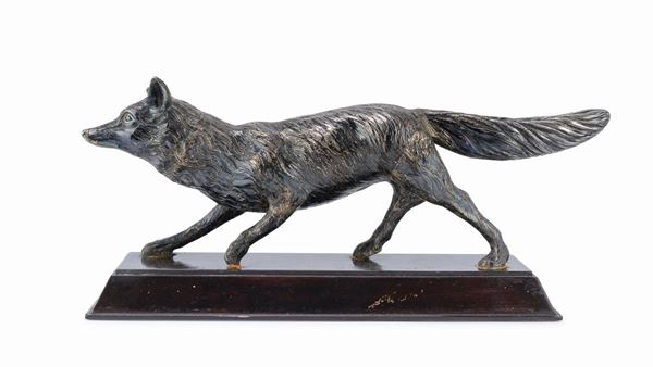 SCULTURA DI VOLPE IN METALLO ARGENTATO