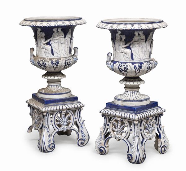 COPPIA DI VASI MEDICI IN CERAMICA, XIX SECOLO