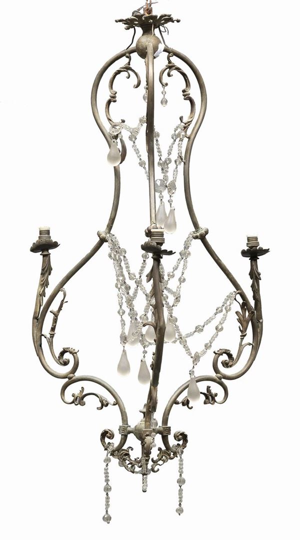 LAMPADARIO IN METALLO E VETRI
