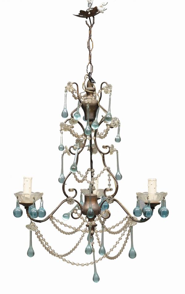 LAMPADARIETTO IN METALLO E VETRI COLORATI