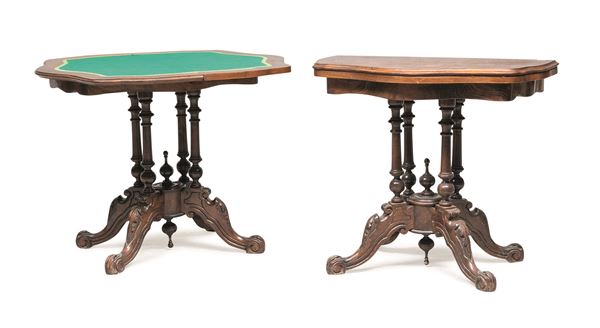 COPPIA DI TAVOLINI DA GIOCO EDOARDIANI