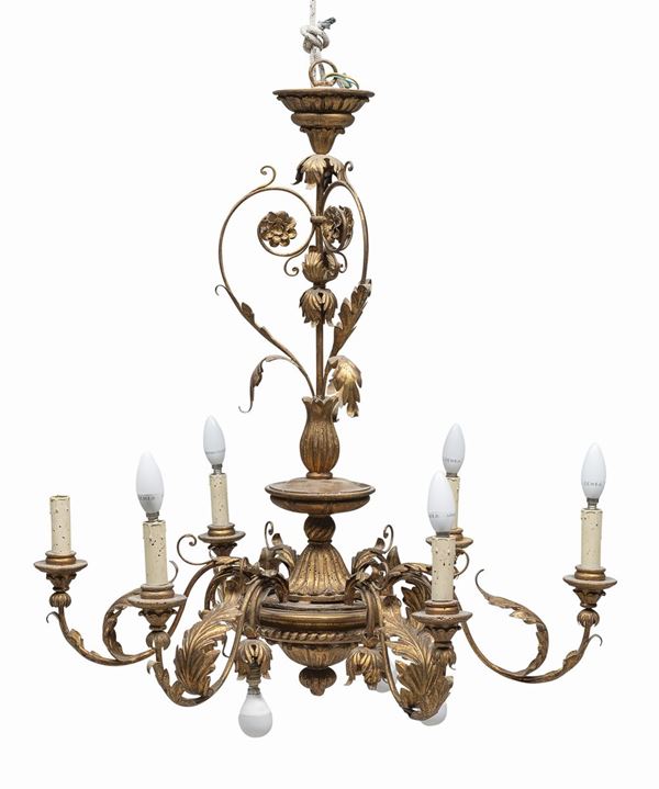 LAMPADARIO IN LEGNO DORATO